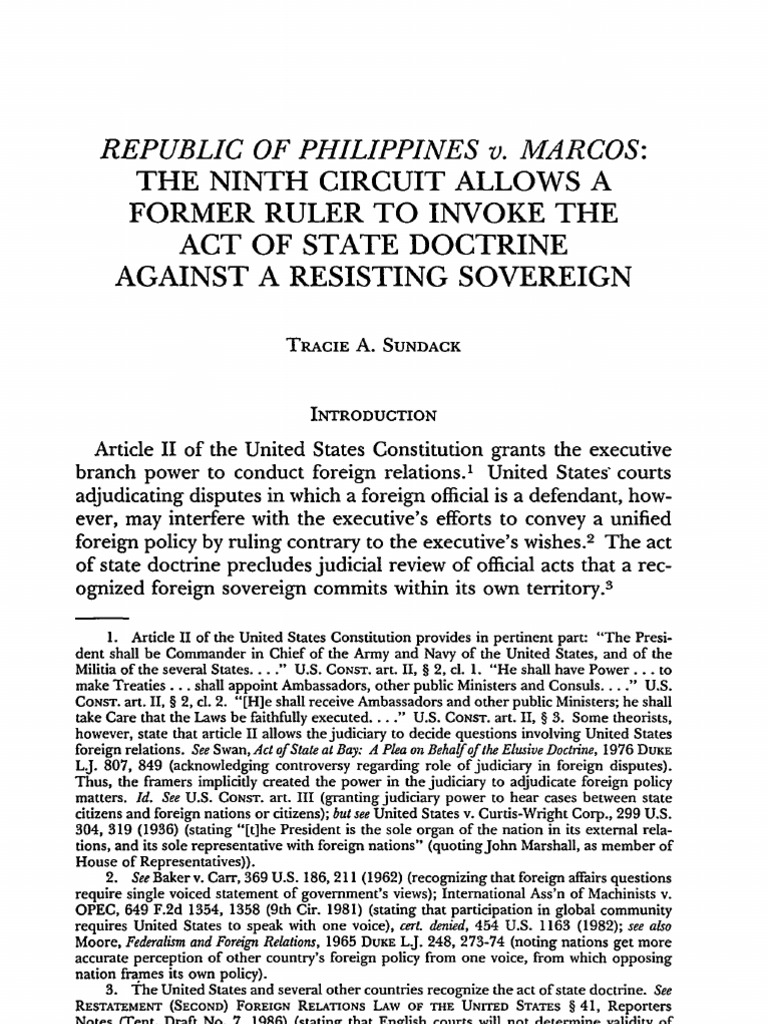 Marcos Act of State Doctrine PDF Article Two Of The United States