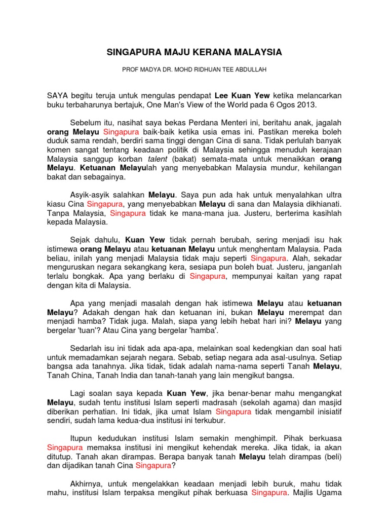 Singapura Maju Kerana Malaysia Pdf