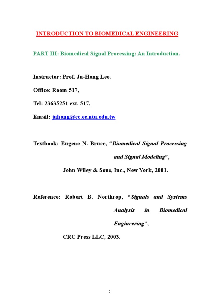 Modeling and Processing Biomedical Signals An Introduction to Fundamental Concepts in