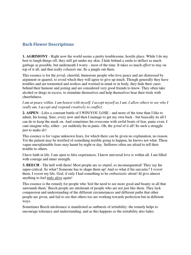 Bach Flower Descriptions PDF Anxiety Grief