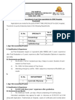 Dermatology 1 Pathology, 1 Ophthalmology 1: No of Vacancy