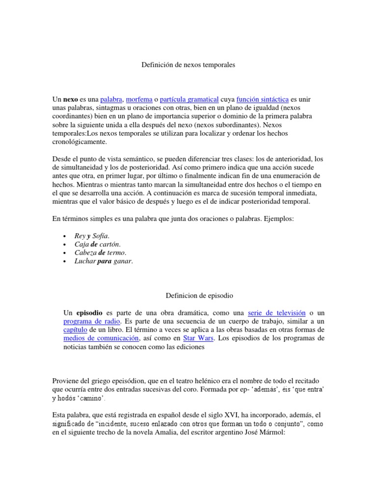 Definición de nexos temporales