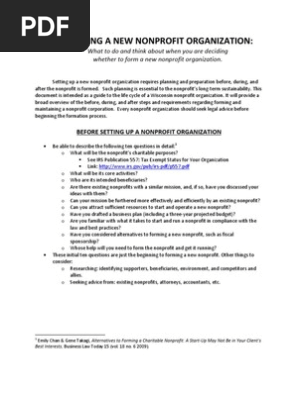 Forming a New Nonprofit Organization