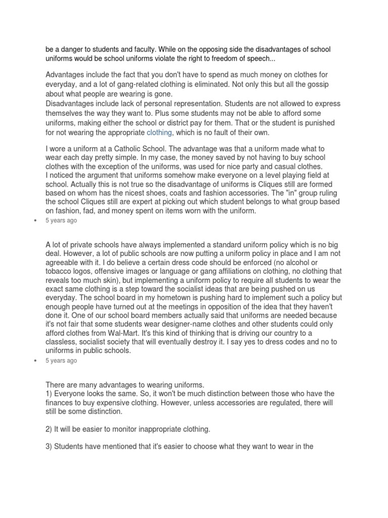 Advantages and Disadvantages of Wearing School Uniform PDF Clothing