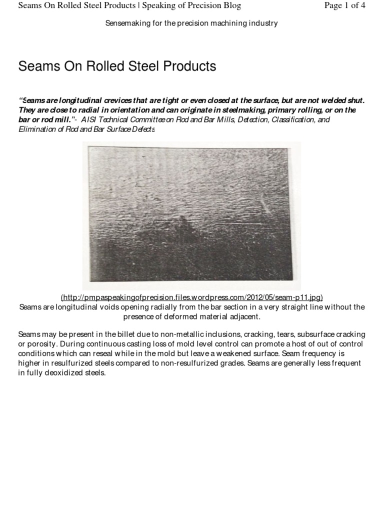 Seam Defect Rolling (Metalworking) Steel