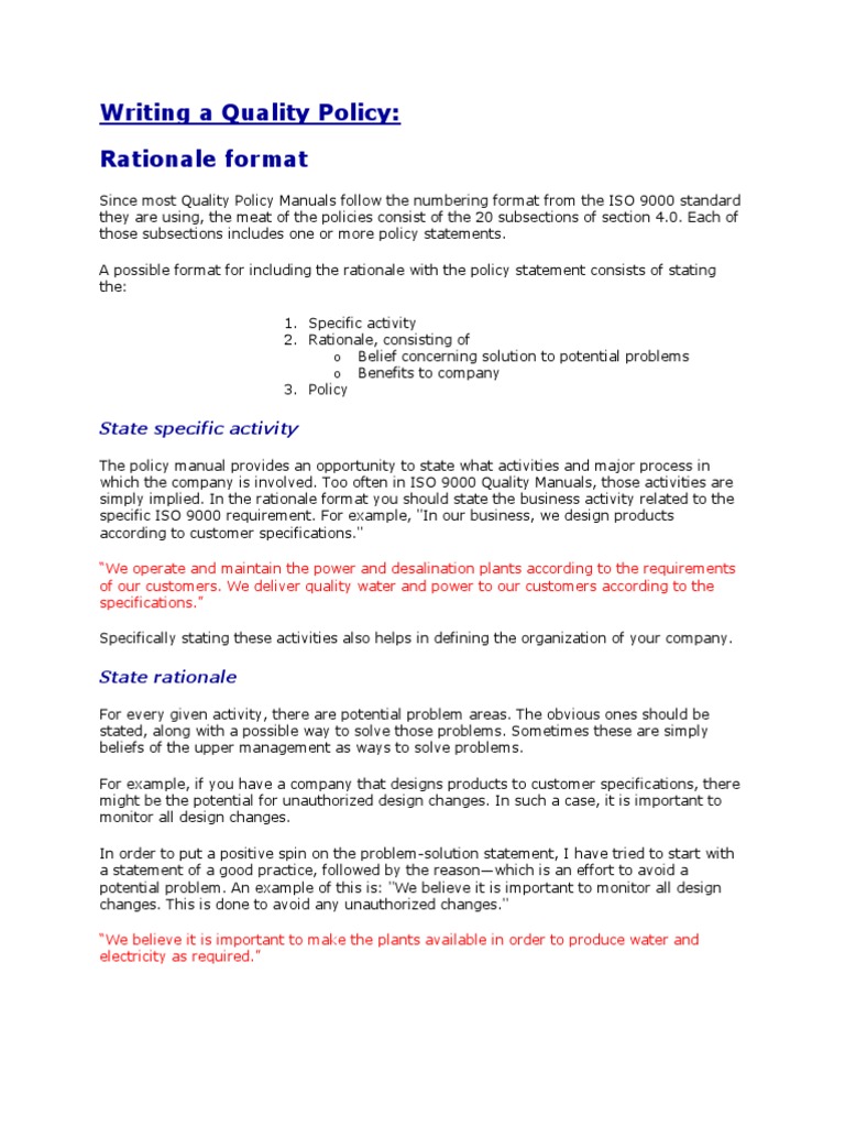 How To Write A Quality Policy  PDF  Iso 16  Quality Management