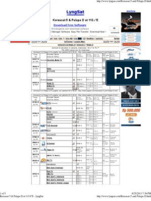 Koreasat 5 & Palapa D at 113.0°E - LyngSat, PDF, Broadcast Engineering