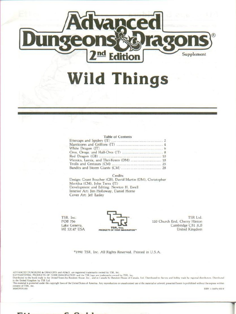 Wild Things Set TSR 2020S Wilderness Survival Guide PDF