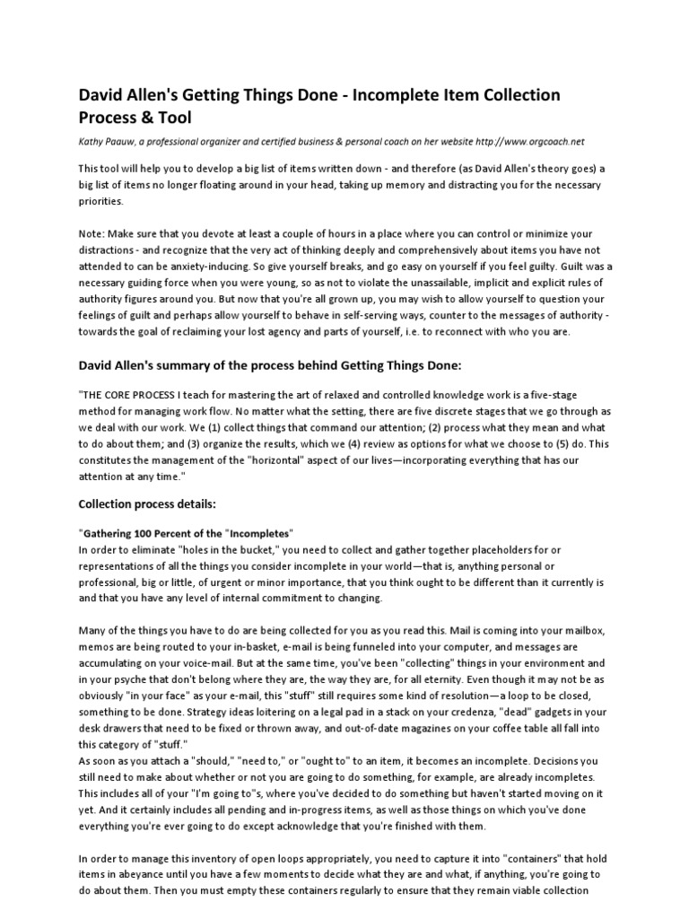 GTD Incompletion Trigger List Guide | PDF | Sales | Expense