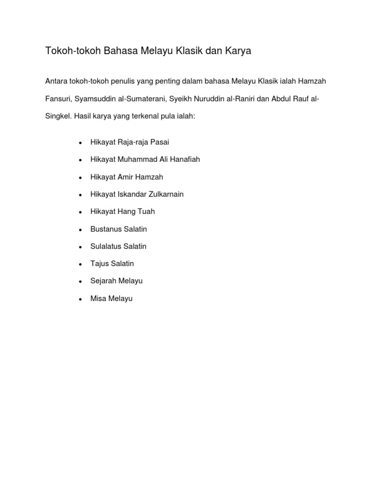 Tokoh Tokoh Bahasa Melayu Klasik Pdf