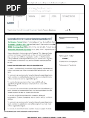 Career Objectives for Resume or Sample Resume Objectives