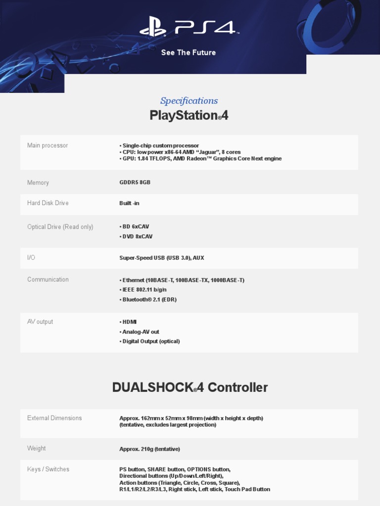 PS4 CUH-1004A Specifications Overview | PDF