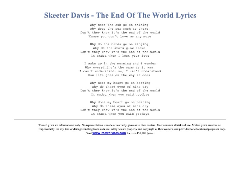 Skeeter Davis The End Of The World Lyrics Pdf