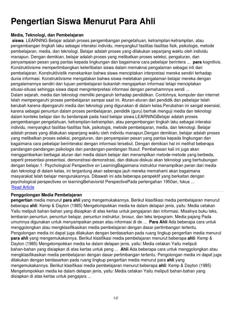 Pengertian Siswa Menurut para Ahli | PDF