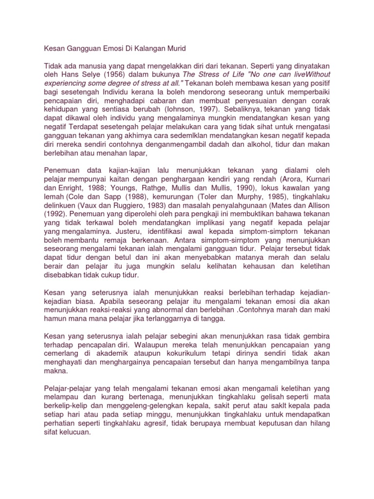 Kesan Gangguan Emosi Di Kalangan Murid Pdf