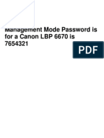 Password - LBP 6670 - 7654321