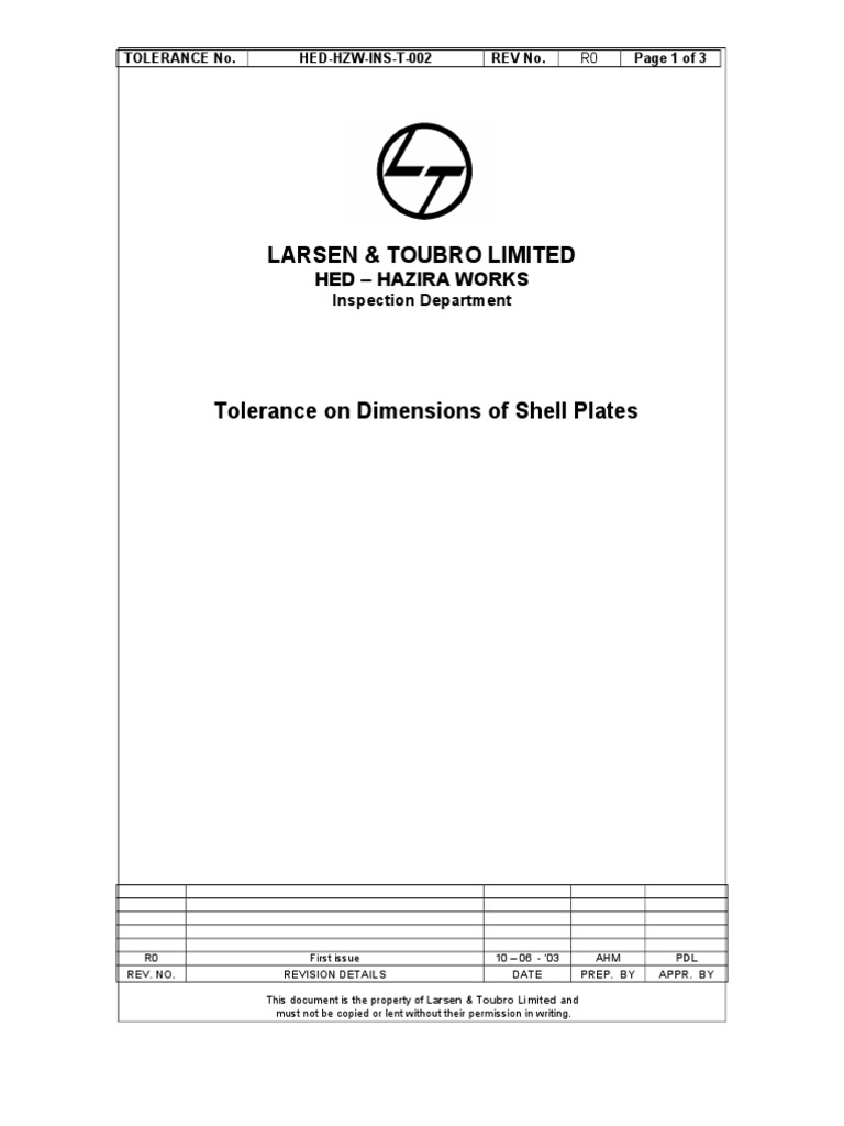 Tolerance Guidelines for Shell Plates | PDF | Engineering Tolerance ...