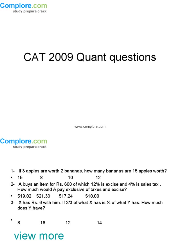 CAT 2009 Quant Questions | PDF
