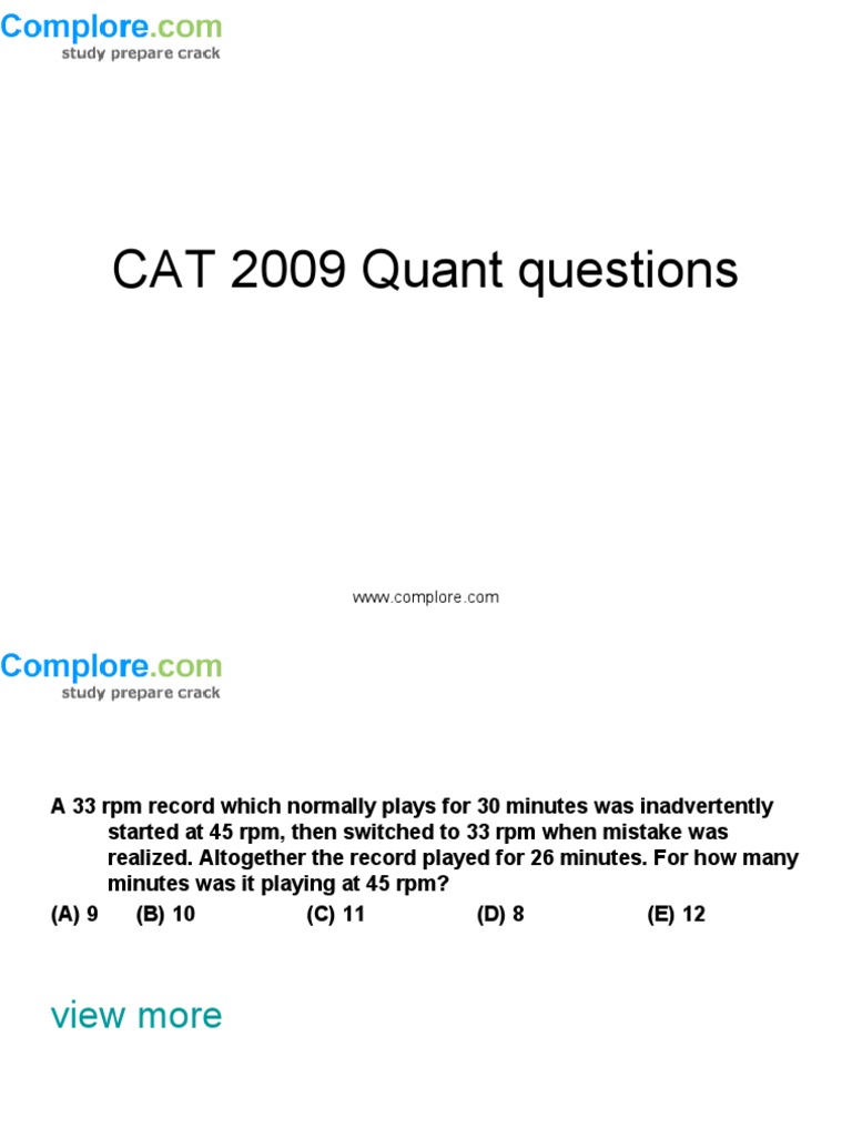 CAT 2009 Quant Questions | PDF | Teaching Methods & Materials