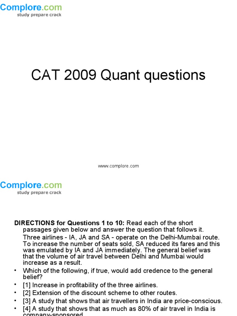 CAT 2009 Quantitative Reasoning Questions | PDF