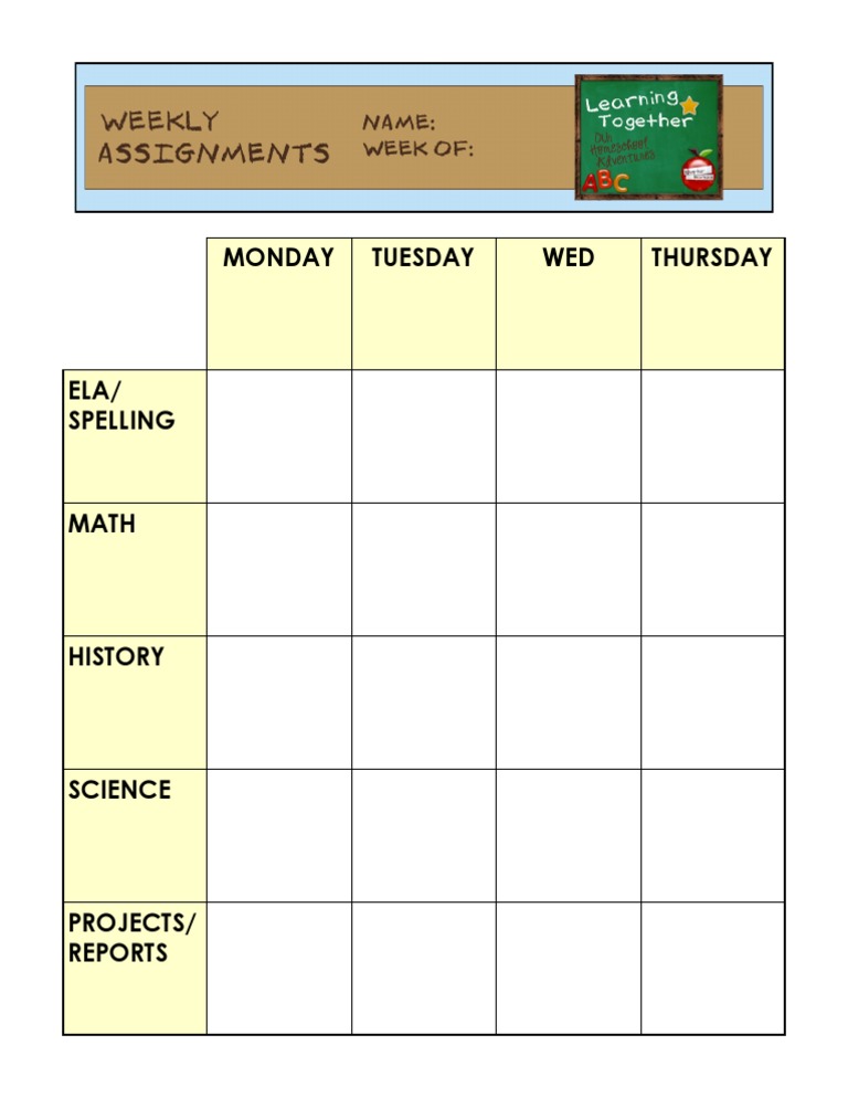 Weekly Assignment Sheet PDF