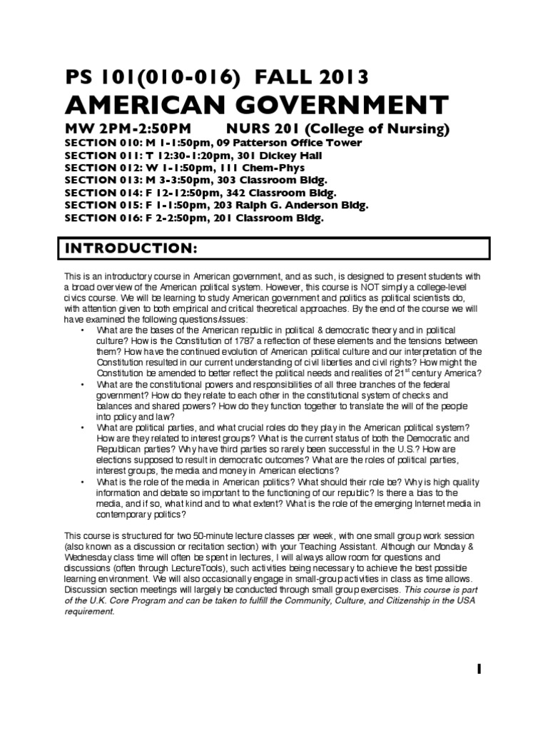 PS 101: Intro to American Government | PDF | Lecture | Test (Assessment)