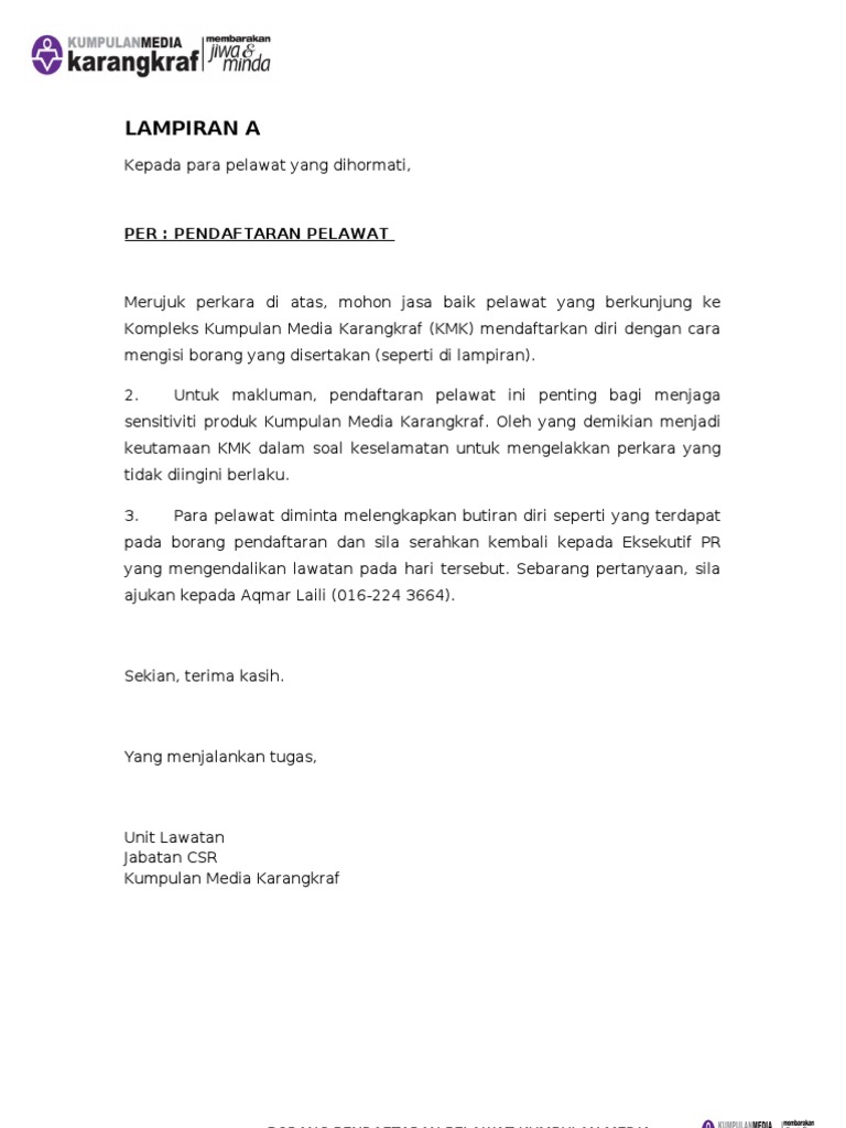 Lampiran A Surat Daftar Pelawat Pdf