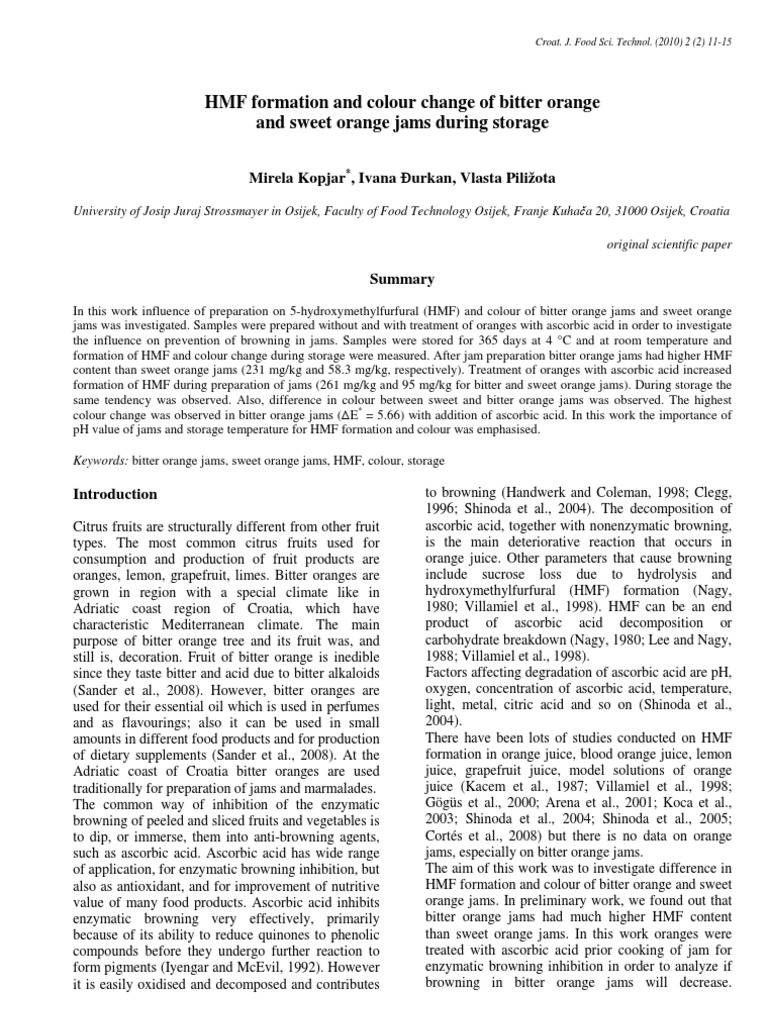 HMF and Color Changes in Orange Jams | PDF | Fruit Preserves | Vitamin C