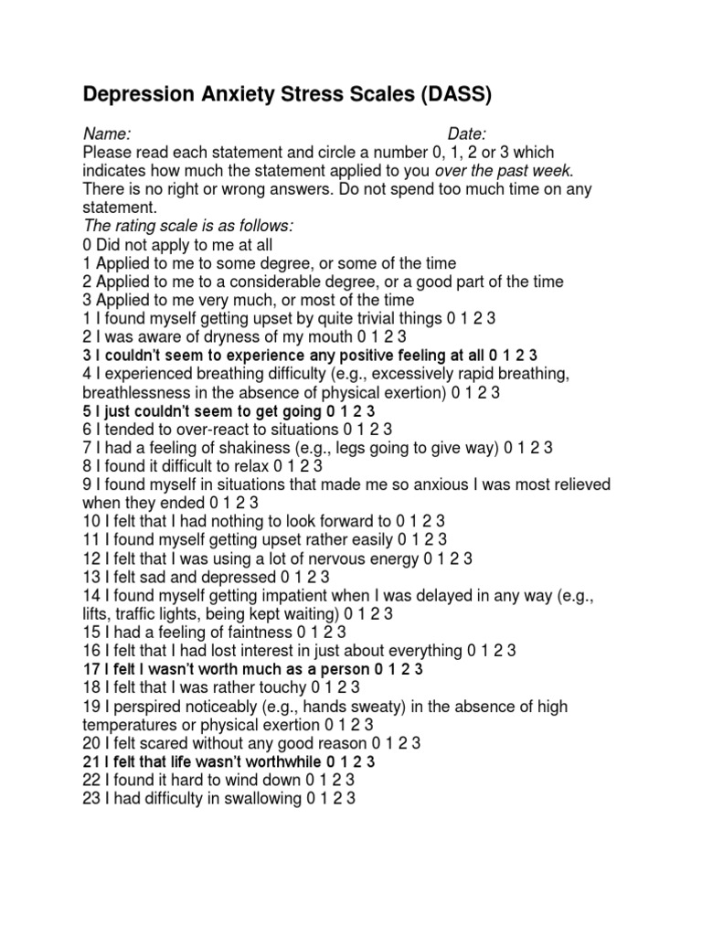 DASS: Depression, Anxiety, Stress Test | PDF | Anxiety | Abnormal ...
