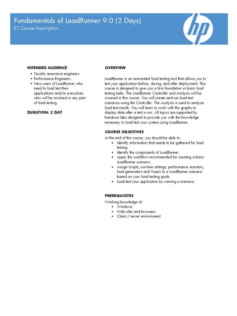 HP Training Fundamentals of Loadrunner 9 | PDF | Service Level ...