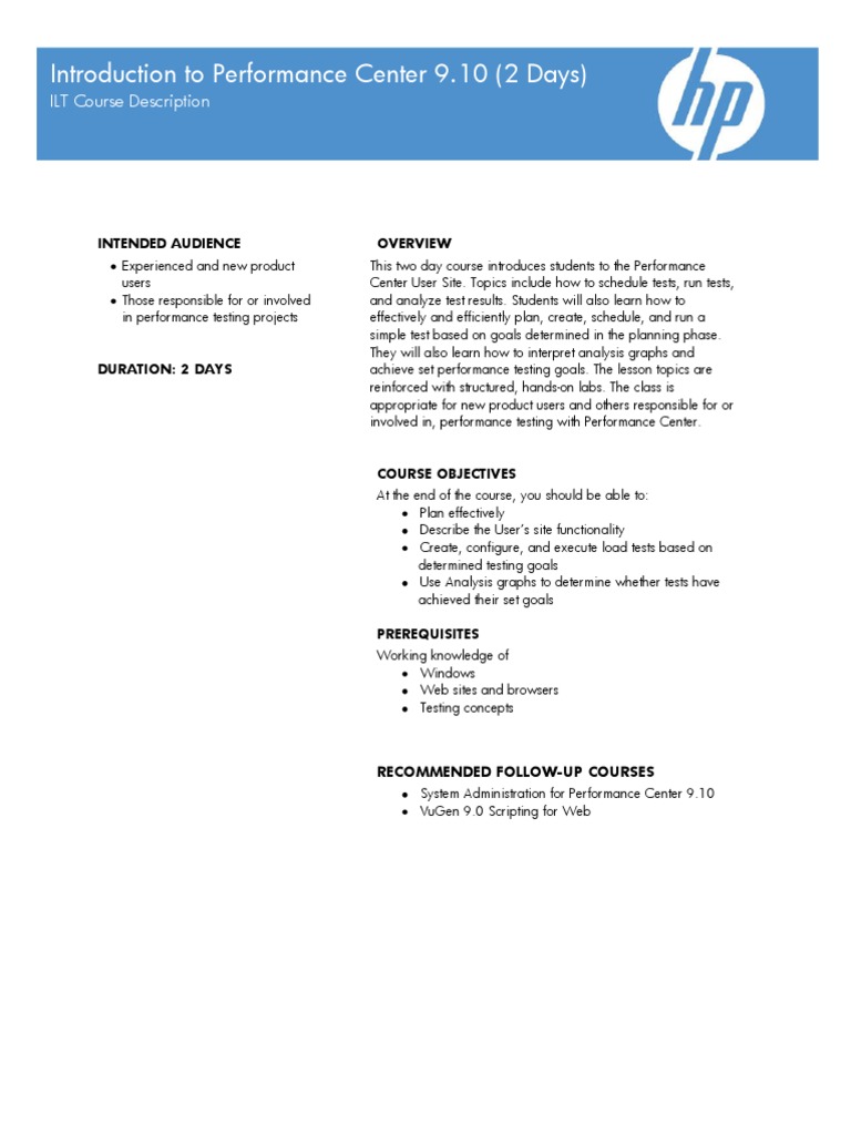 HP Training Introduction To Performance Center 91 | PDF