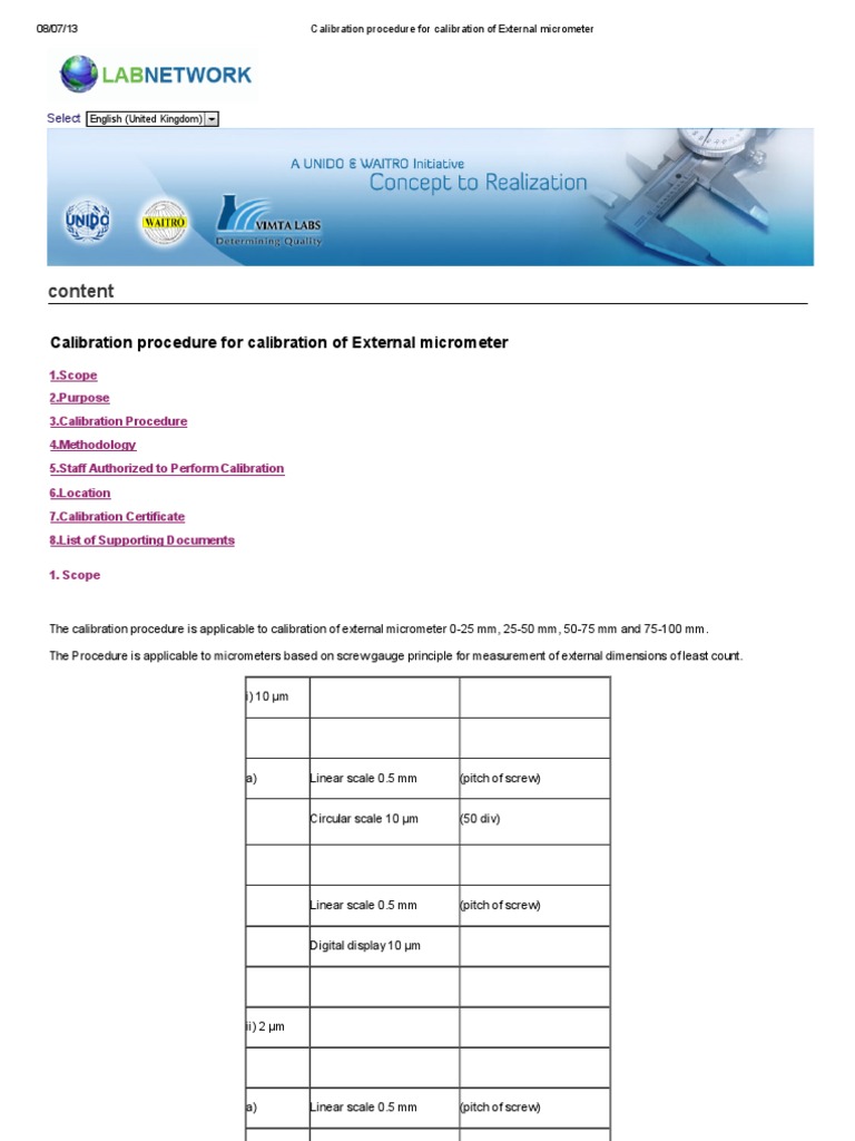 Calibration Procedure For Calibration of External Micrometer PDF