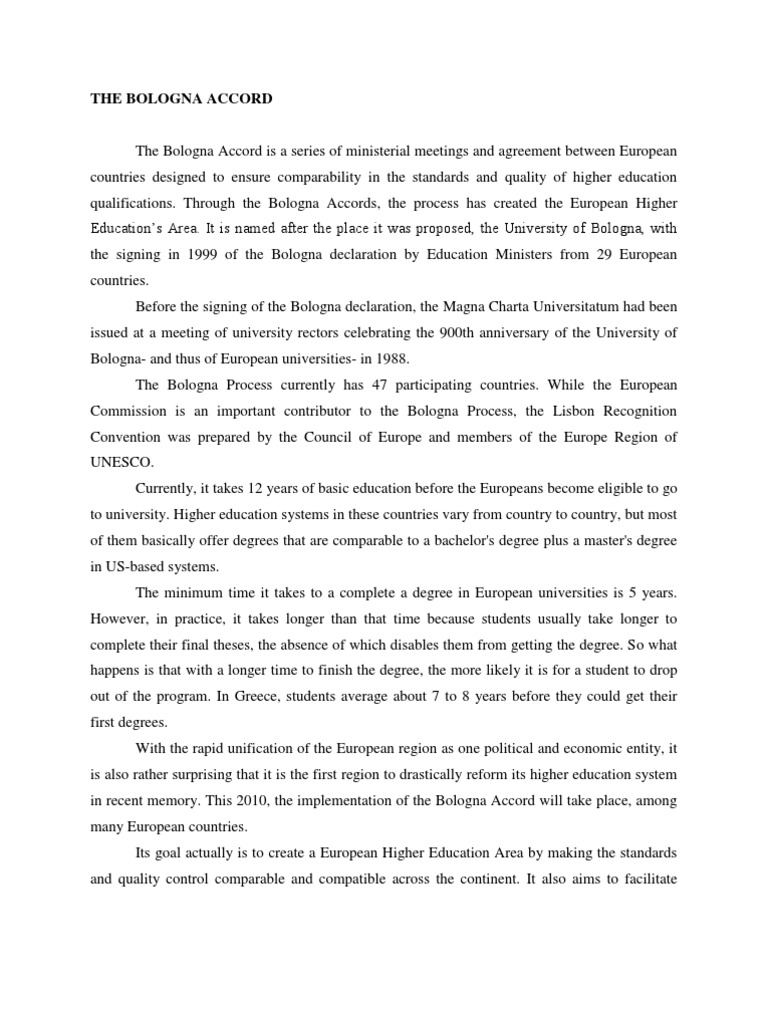 Bologna Accord Its Implication To The k12 Program PDF Academic