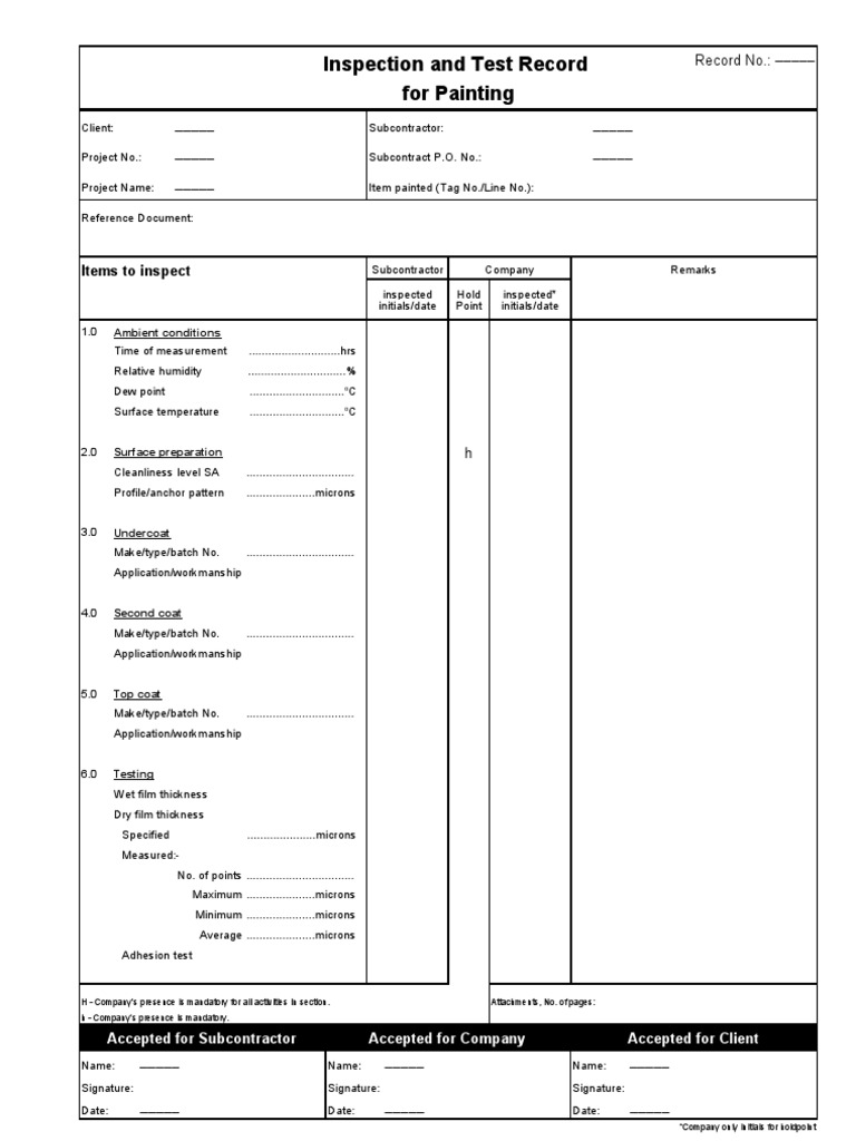 Painting Inspection Test Record | PDF | Technology & Engineering
