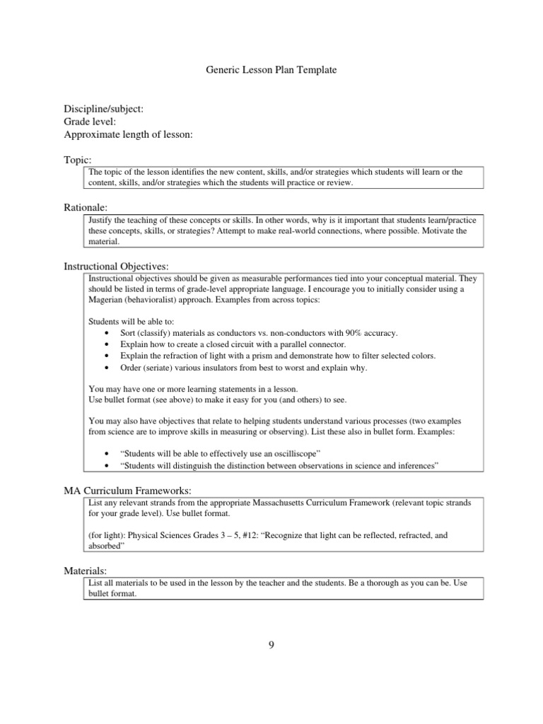 Generic Lesson Plan Template | PDF | Lesson Plan | Communication