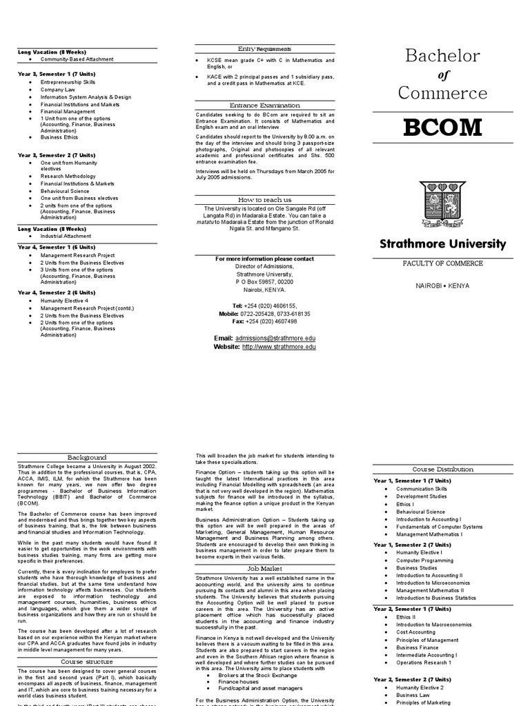 Strathmore Bachelor of Commerce Curriculum | PDF | Accounting | Kenya