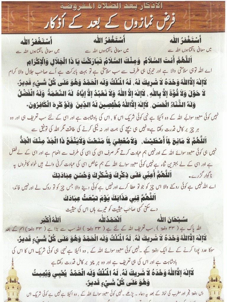 الاذكار بعد الصلاة الأذكار بعد الصلاة المفروضة