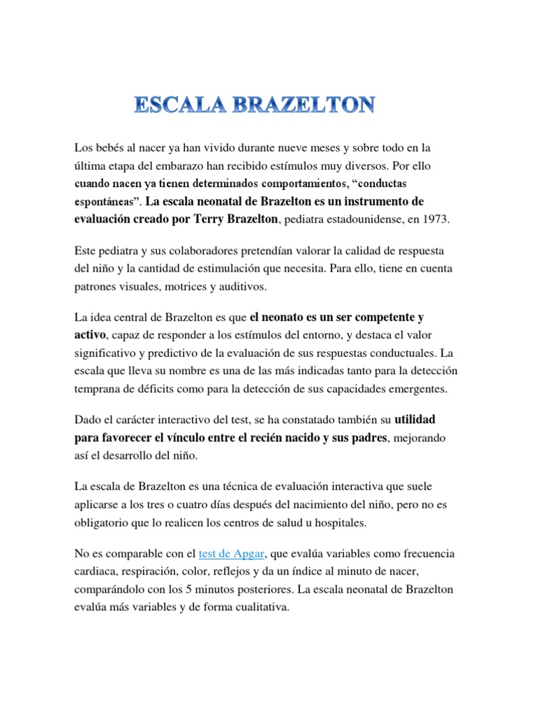 Evaluación Neonatal: Escala de Brazelton | PDF | Especialidades Medicas ...