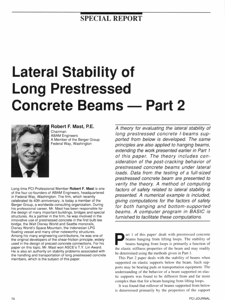 Lateral Stability of Long Prestressed Concrete Beams - Part 2 (PCI) | PDF