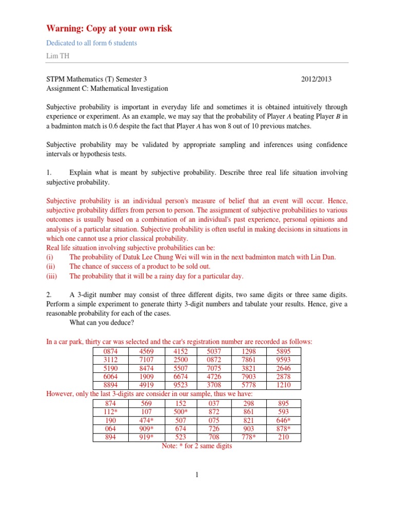 Stpm Mathematics Assign 3 Probability Confidence Interval