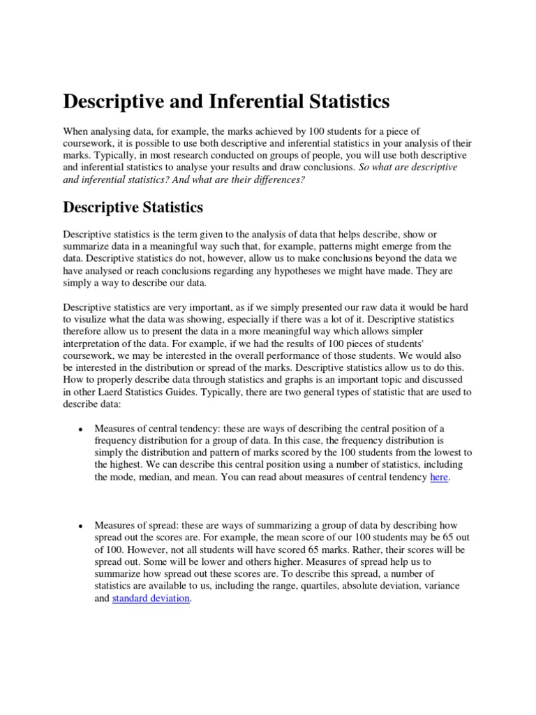 Descriptive and Inferential Statistics | PDF | Statistical Inference ...