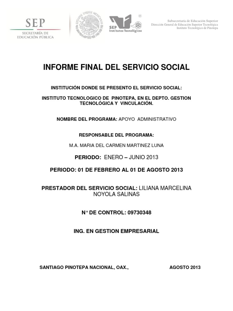 Informe Final Servicio Social Lili | Sociedad | Educación más alta