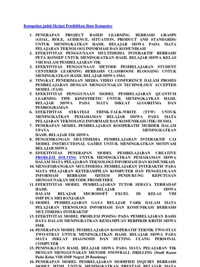 Kumpulan Judul Skripsi Pendidikan Ilmu Komputer Kumpulan Judul Skripsi Pendidikan Ilmu Komputer
