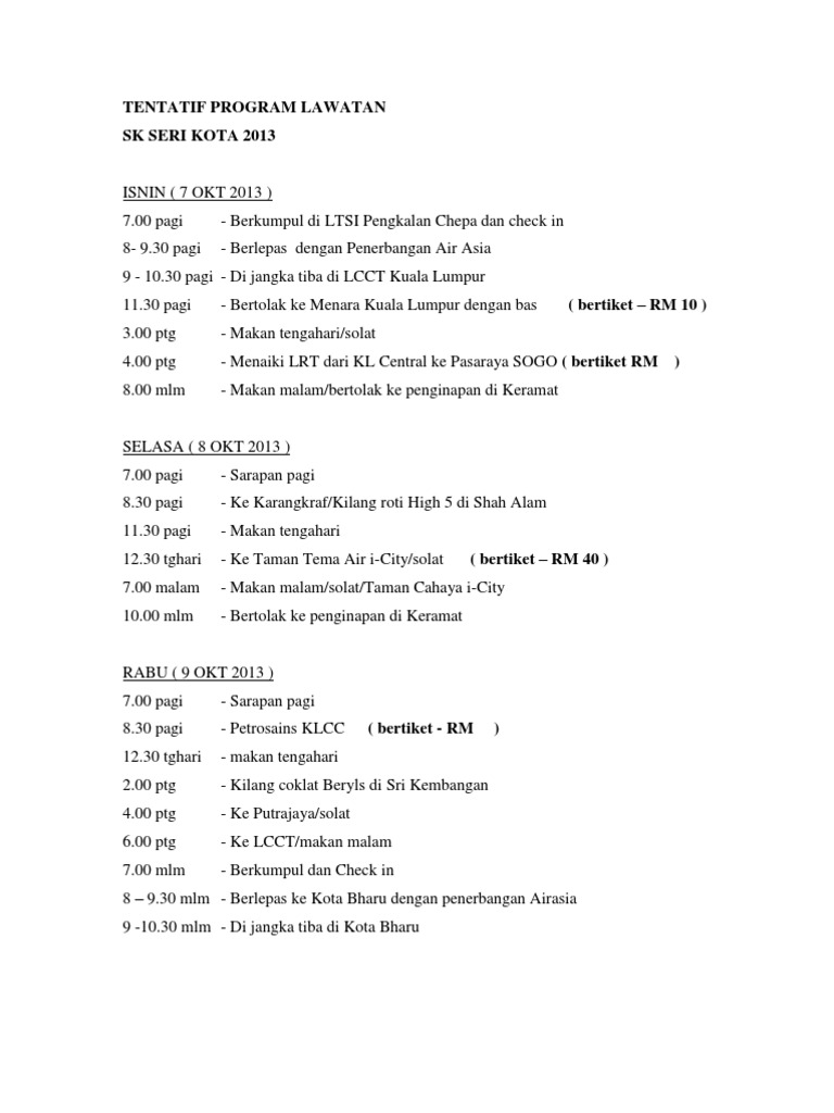 Tentatif Program Lawatan