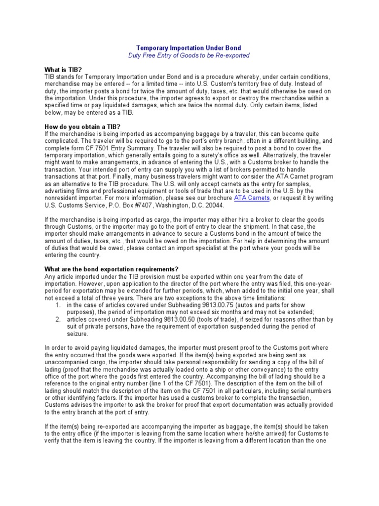 Temporary Import Bond Overview | PDF | Surety Bond | Customs