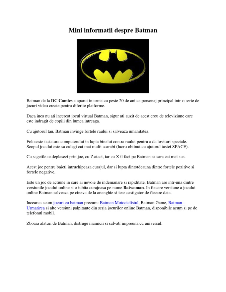 Mini Informatii Despre Batman | PDF