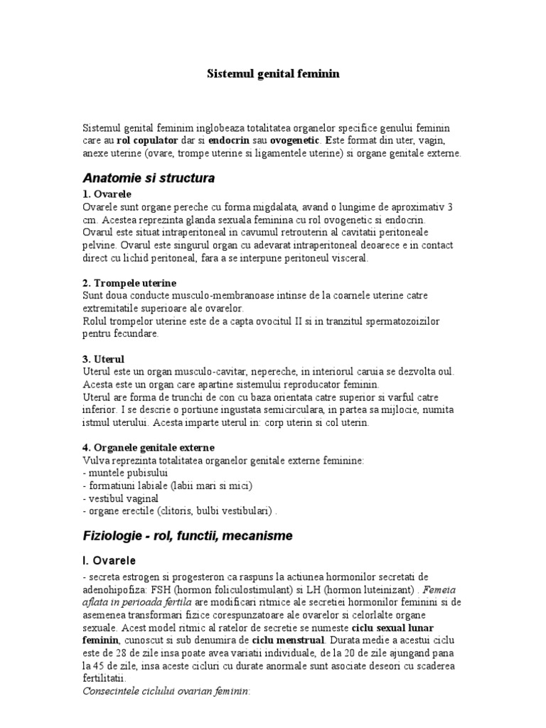 Anatomia Si Fiziologia Aparatului Genital Feminin | PDF