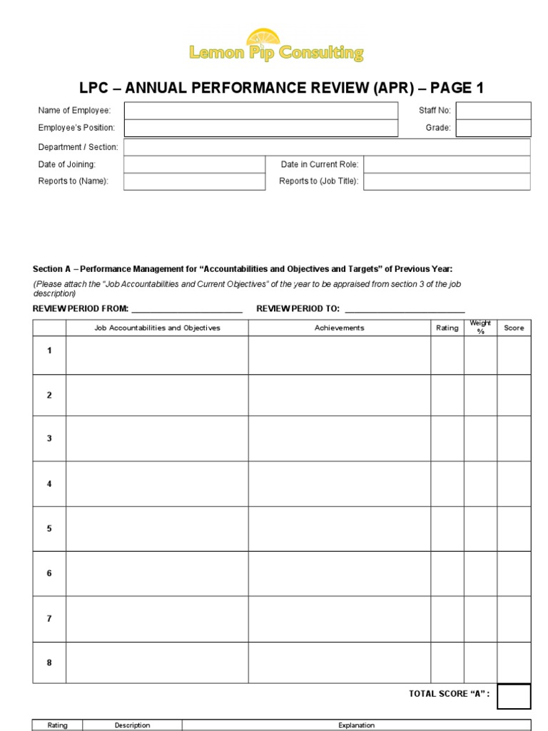 Annual Performance Appraisal Template | PDF | Performance Appraisal ...