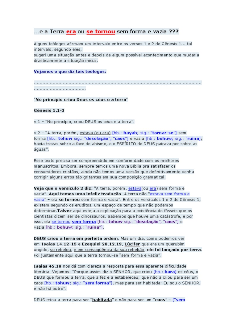 E A Terra Era Sem Forma E Vazia Download Grátis Pdf Gênesis Livro