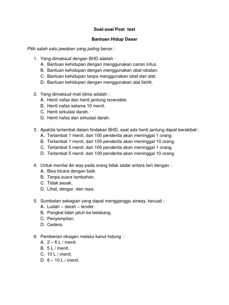 Soal Post Test Bhd